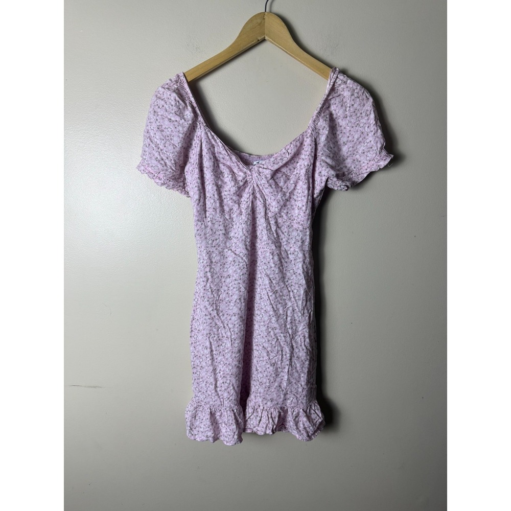 Hollister Floral Mini Dress Women S Pink Puff Sleeve Smocked Ruffle Cottagecore